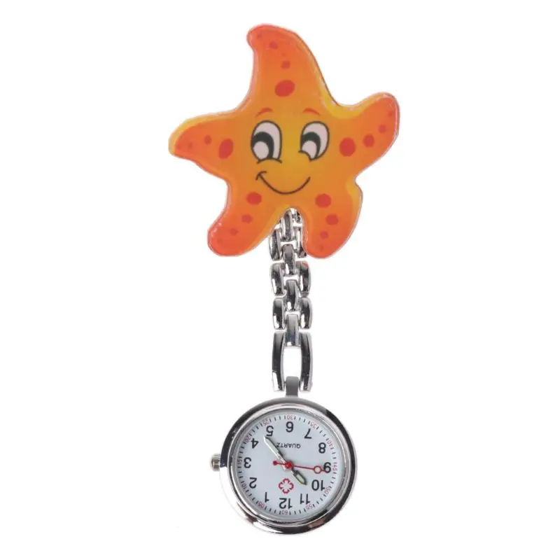Nurse Watch Часы для медсестры Морская звезда больницы медицинские часы винтажные нагрудные карманные часы акриловые мультфильм Висячие Клип кварцевые часы - Цвет: Nurse Watch