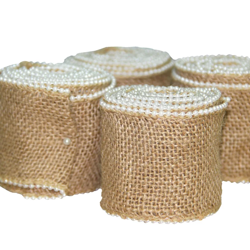 

DIY handmade christmas craft pearl linen roll lace linen hemp rope ribbon for decoration