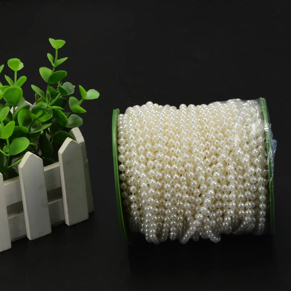 Жемчужная гирлянда 25 м/рулон 6 мм белые/бежевые бусины сделай сам свадебные цветы