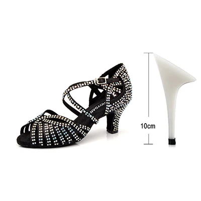 Black 10cm SHOYDANC/Танцевальная обувь; обувь для латинских танцев для женщин; обувь для сальсы; обувь для латинских танцев для девочек; Обувь для бальных танцев; Цвет черный, бронзовый; кожа; Каблук Куба - Цвет: Black 10cm