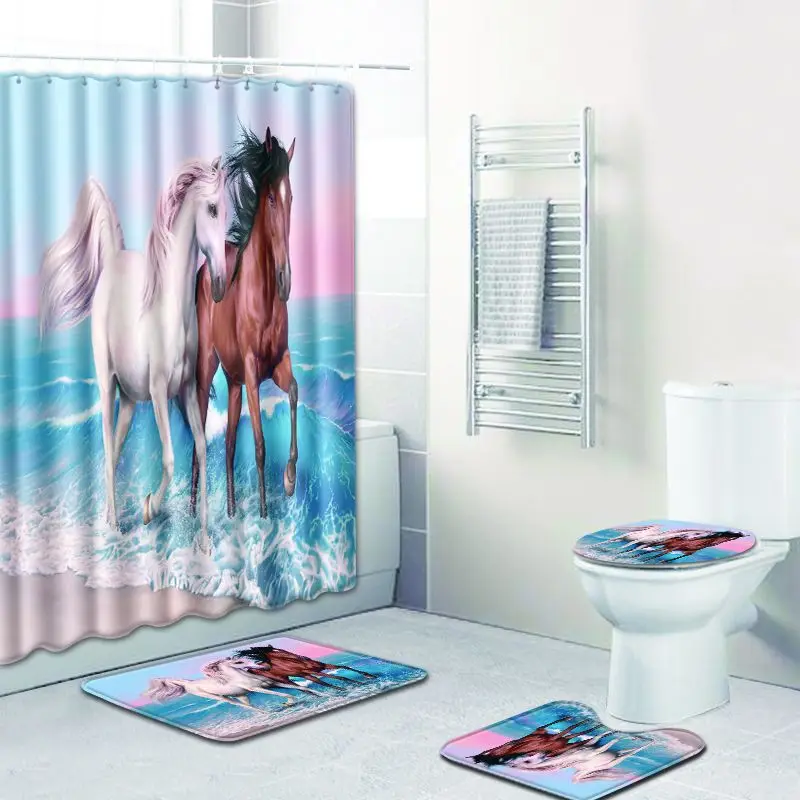 Рождественская занавеска Pentium horse для ванной комнаты и набор ковриков 3D коврик