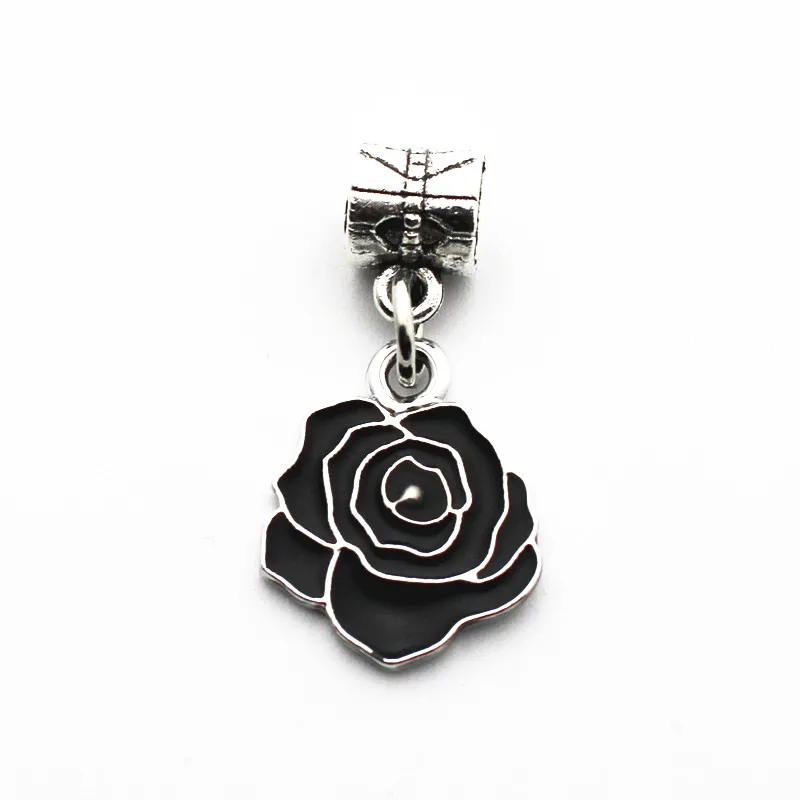 

New Arrival 50pcs/lot silver Black Rose pendant Metal lobster clasp Dangle Charms Fit DIY Necklace Bracelet Jewelry