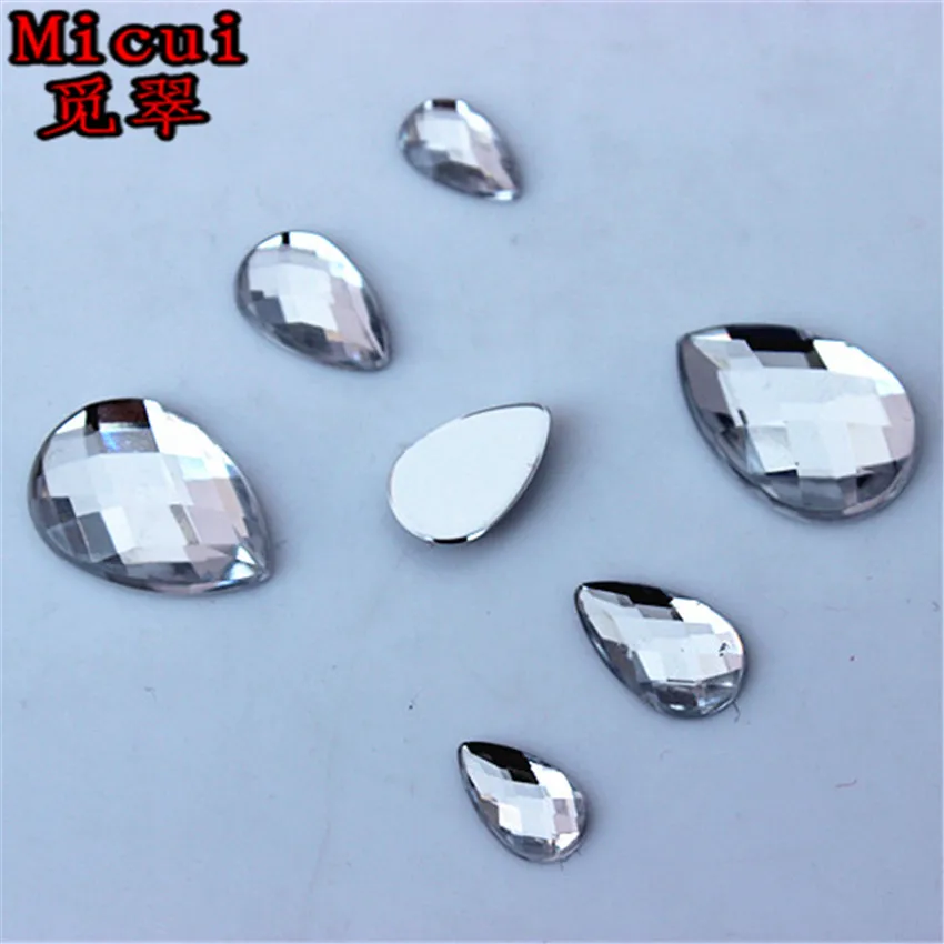 Micui 100 шт 13*18 мм/8*13 мм/6*10 мм Waterdrop Flatback Акриловый Граненый клей для страз на