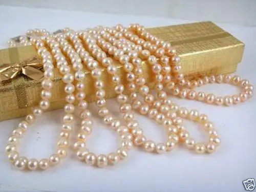 

Free shopping! Wholesale 5pcs 7-8mm Natural Pink Akoya Cultured Pearl Necklace 18"