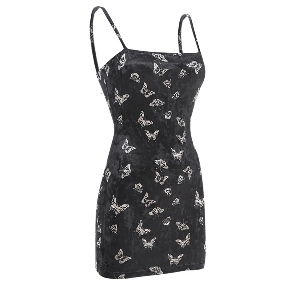 FREE OSTRICH Women Dress Sexy Butterfly Velvet Suspender Sleeveless Slim Fit Mini Fashion Dignified Summer | Женская одежда