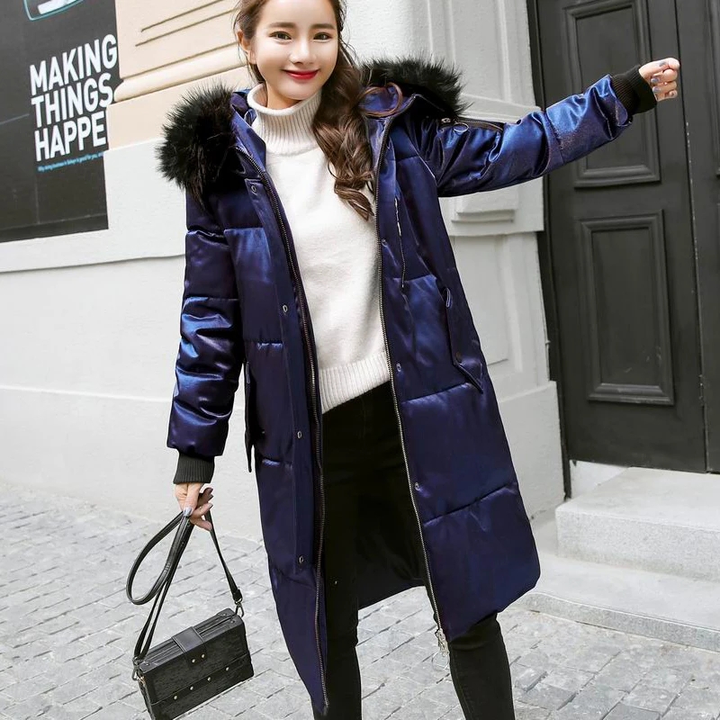 2018 женские зимние Яркое пальто длинные стройные утолщенной теплая куртка вниз с