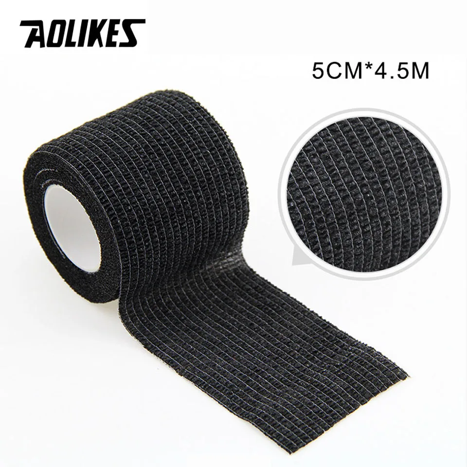 Black AOLIKES 5 см* 450 см самоклеющиеся эластичные бинты из нетканого материала кинезиологическая лента Защитное снаряжение колено локоть поддержка травмирования колодки - Цвет: Black