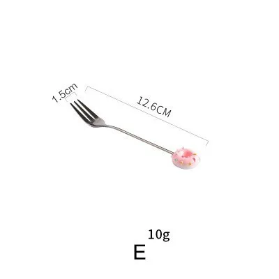 Donut fork pink Прекрасная десертная вилка из нержавеющей стали, кофейная ложка для перемешивания, креативная мультяшная вилка для фруктов AKUHOME - Цвет: Donut fork pink