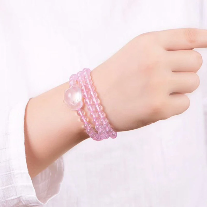 Розовый браслет с натуральным кристаллом 6 мм бусины лисой Lucky для женщин Женский