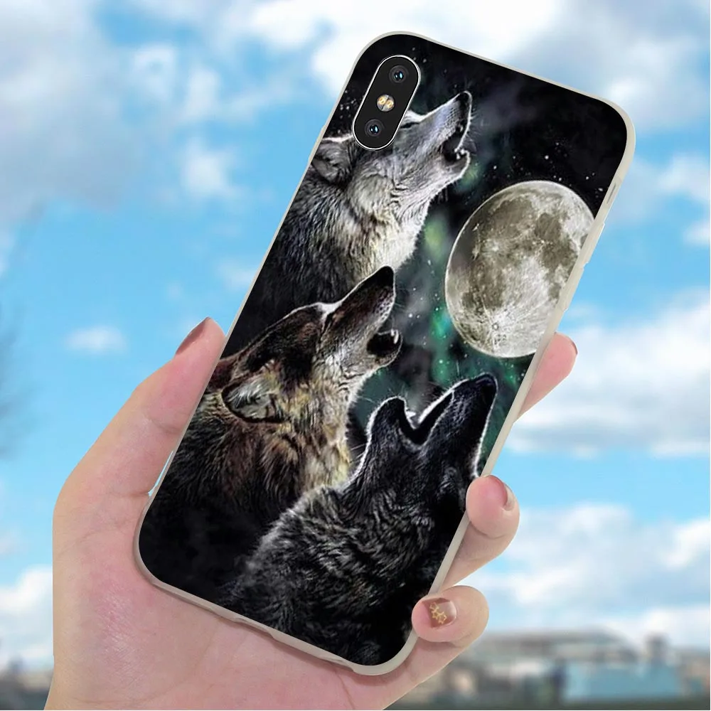 Мягкий Ультратонкий чехол из ТПУ с волком для телефона iPhone 5 XR X 7 8 Plus 6 6S SE Xs Max чехлы