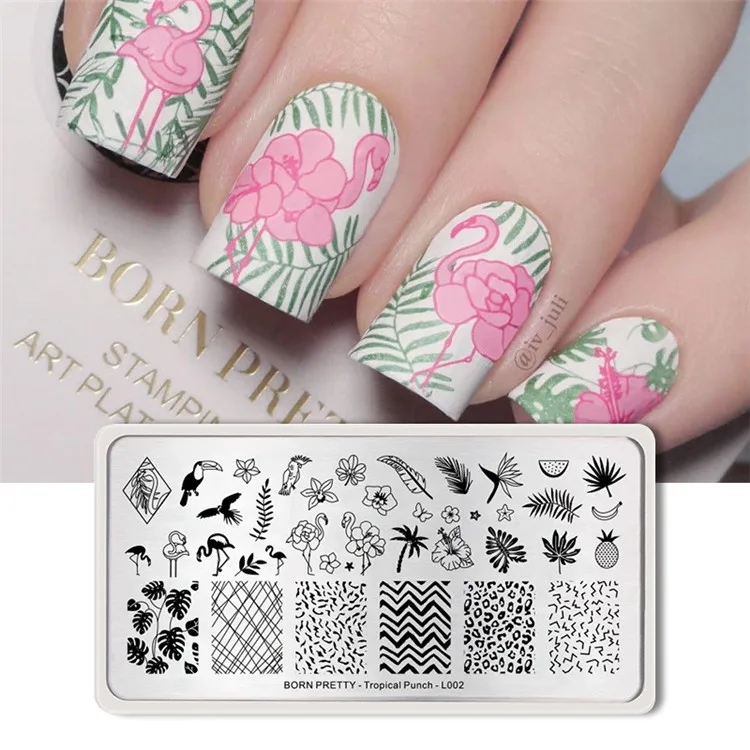 BORN PRETTY Nail Stamping Plates Lemon Watermelon Tropical Punch Patterns DIY Image Printing Plate Nail Art Template Manicure - Color: Pattern 3
