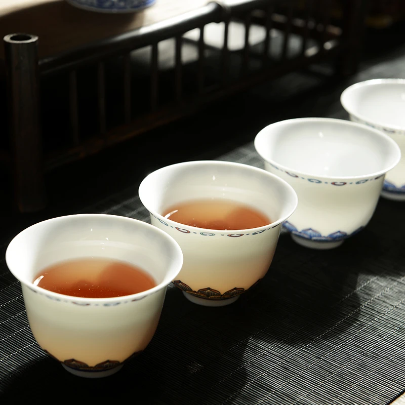 Высококачественный чайный набор кунг фу 10 шт. керамическая чашка для чая сине