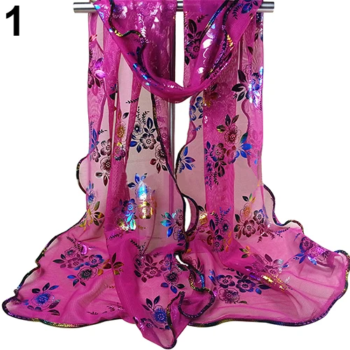 

Women Fashion Floral Print Tulle Scarf Long Soft Sheer Hemming Wrap Shawl Stole