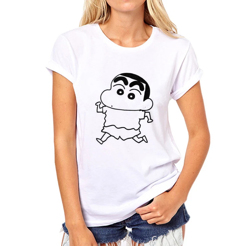 New Funny printing T-shirt Women Cute Crayon Shin Chan Cartoon Girl Short Sleeve Summer Fashion Clothing Funny tops tees