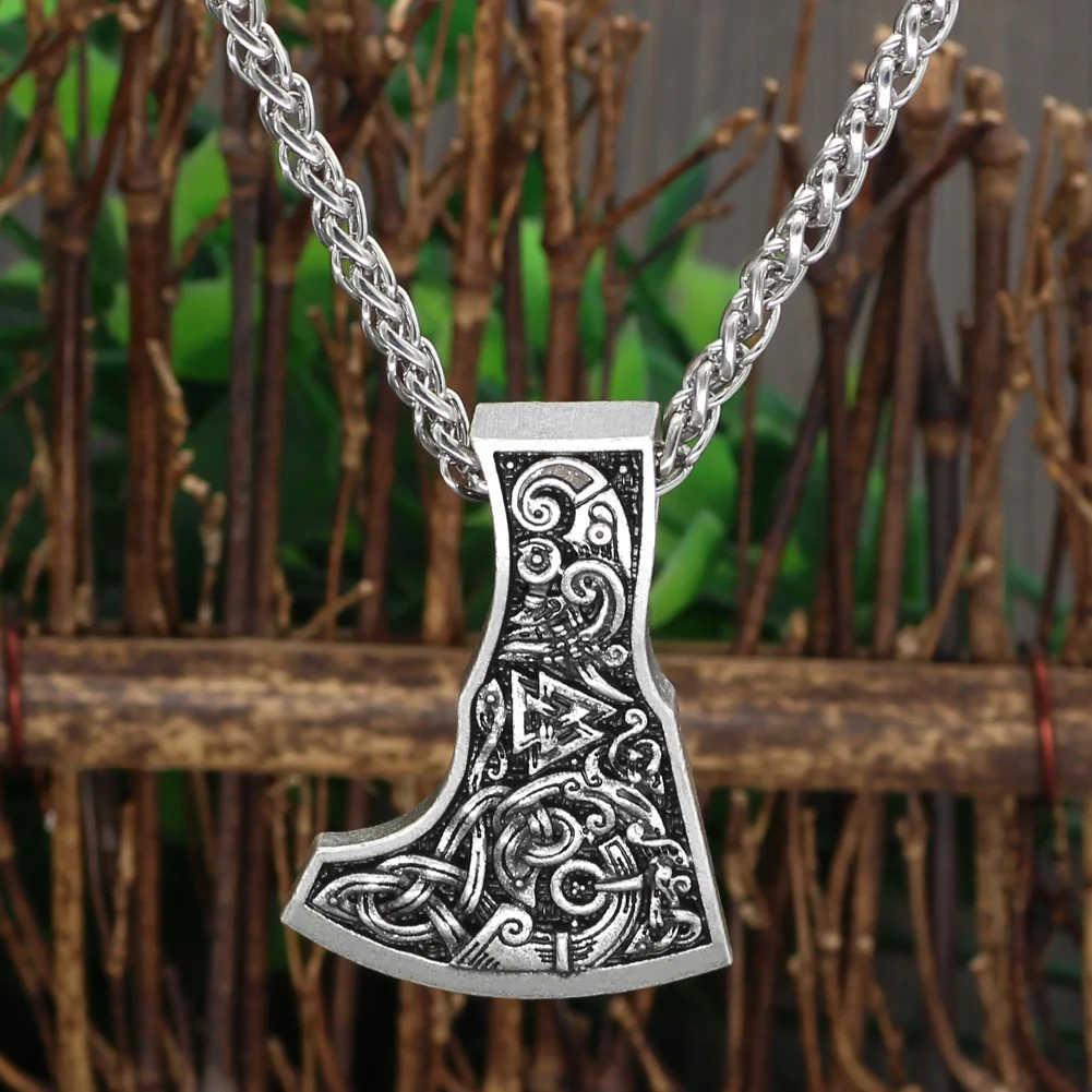Мужской норвежский викинг axe символ Одина raven dragon amulet ожерелье с