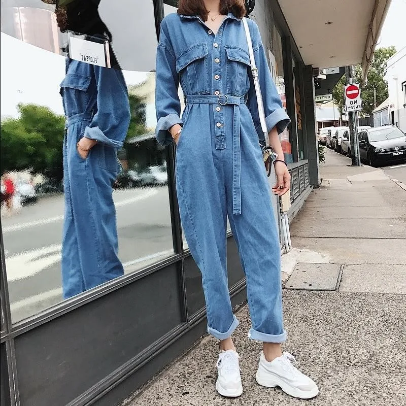 

Women Jumpsuits 2019 Denim Jumpsuit Rompers Womens Jumpsuit Women Bodysuit Sashes One Piece Jumpsuits Rumper Woman Clothes