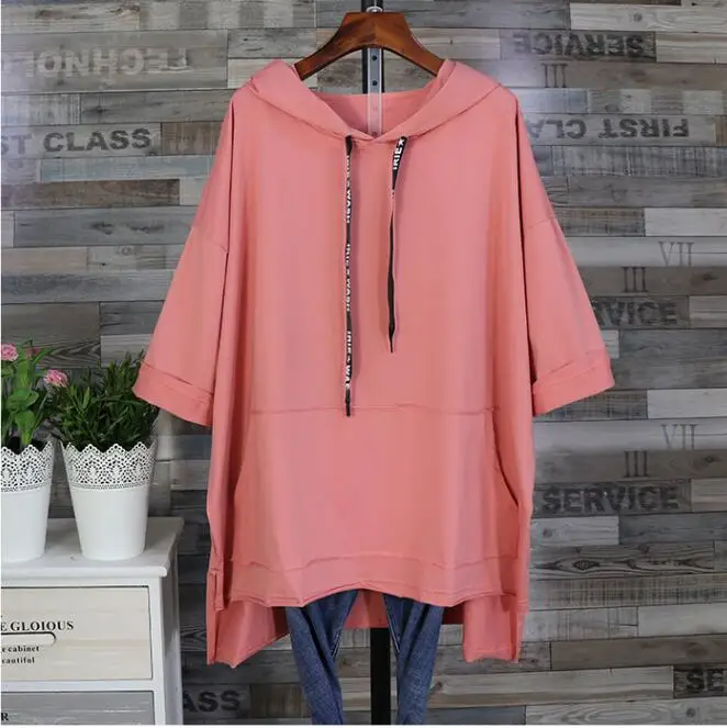 Женские весенне-летние топы, 5XL, женская одежда больших размеров, Свободная Женская одежда с коротким рукавом, свободная длинная Кепка, Длинные рубашки с рукавами «летучая мышь», пальто