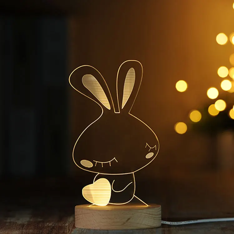 Милое животное кошка/кролик/единорог/дельфин рисунок 3D LED Настольная лампа