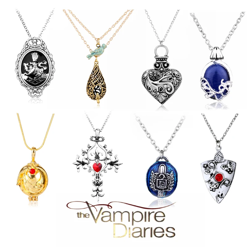 The Vampire Diaries Necklace Elena Gilbert Vervain Romantic Crystal Pendant Necklaces For Women Heart Charm Choker Movie Jewelry