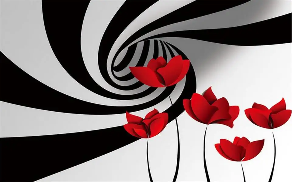 Пользовательские 3d фото обои Гостиная росписи черно белые полосы цветок