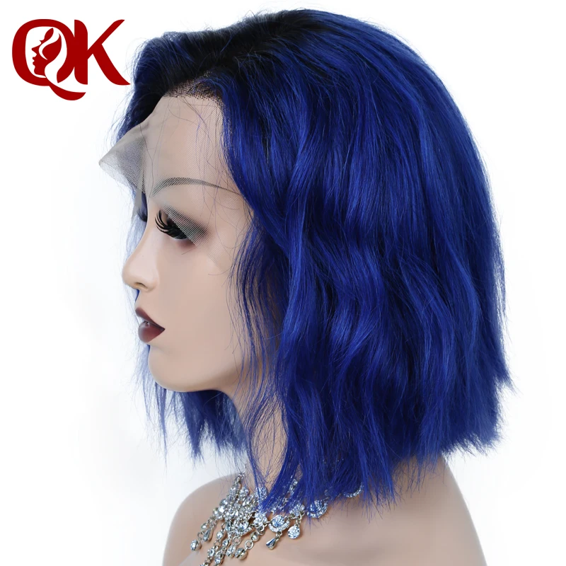 QueenKing парик для волос на шнурках 180% Плотность 1B синий Ombre BOB парик часть предварительно сорванные бразильские человеческие волосы remy