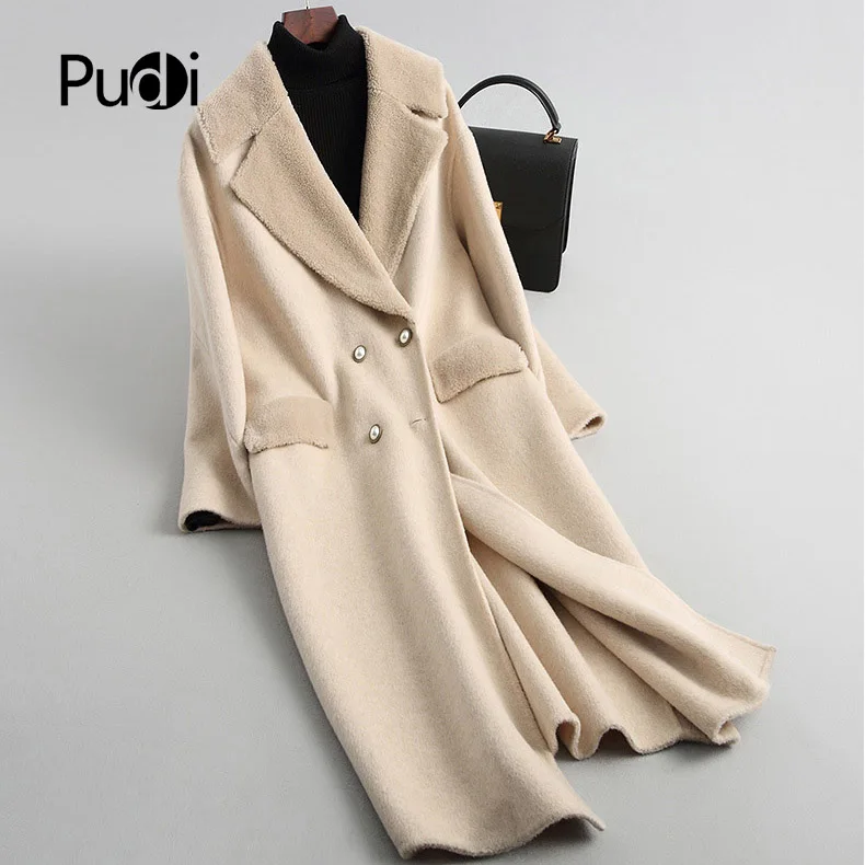 PUDI RO18125 женский осенний зимний костюм из натуральной шерсти с воротником из овечьей шерсти свободный стиль карман пальто для отдыха