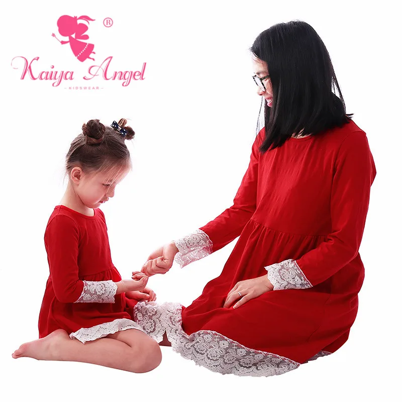 Kaiya Angel/красное хлопковое кружевное платье Модные платья для мамы и дочки