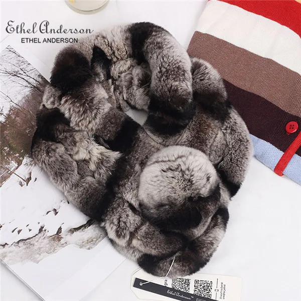 Multi-Color(76) Ethel Anderson шарф из натурального кроличьего меха женские вязаные шарфы с пушистым помпоном теплый воротник шеи - Цвет: Multi-Color(76)