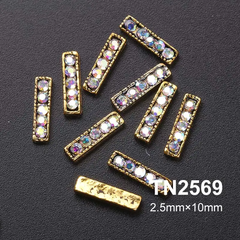 TN2569 10 шт./упак. золото, украшенные разноцветными кристаллами 3D нейл-арта украшения ювелирные изделия с блестками Шарм шпильки ногтей Стразы для маникюра - Цвет: TN2569