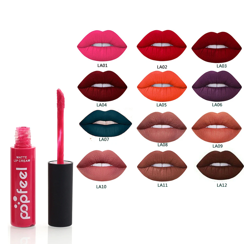 POPFEEL бренд 12 цветов макияж блеск для губ водостойкие помады оттенок красный