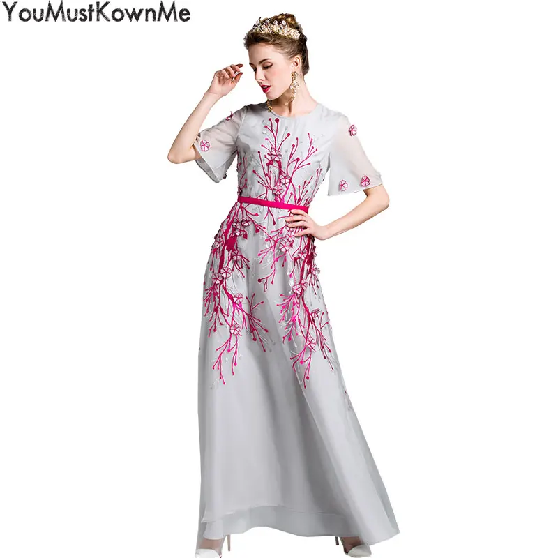 Женское платье макси YouMustKnowMe элегантное серое вечернее с круглым вырезом