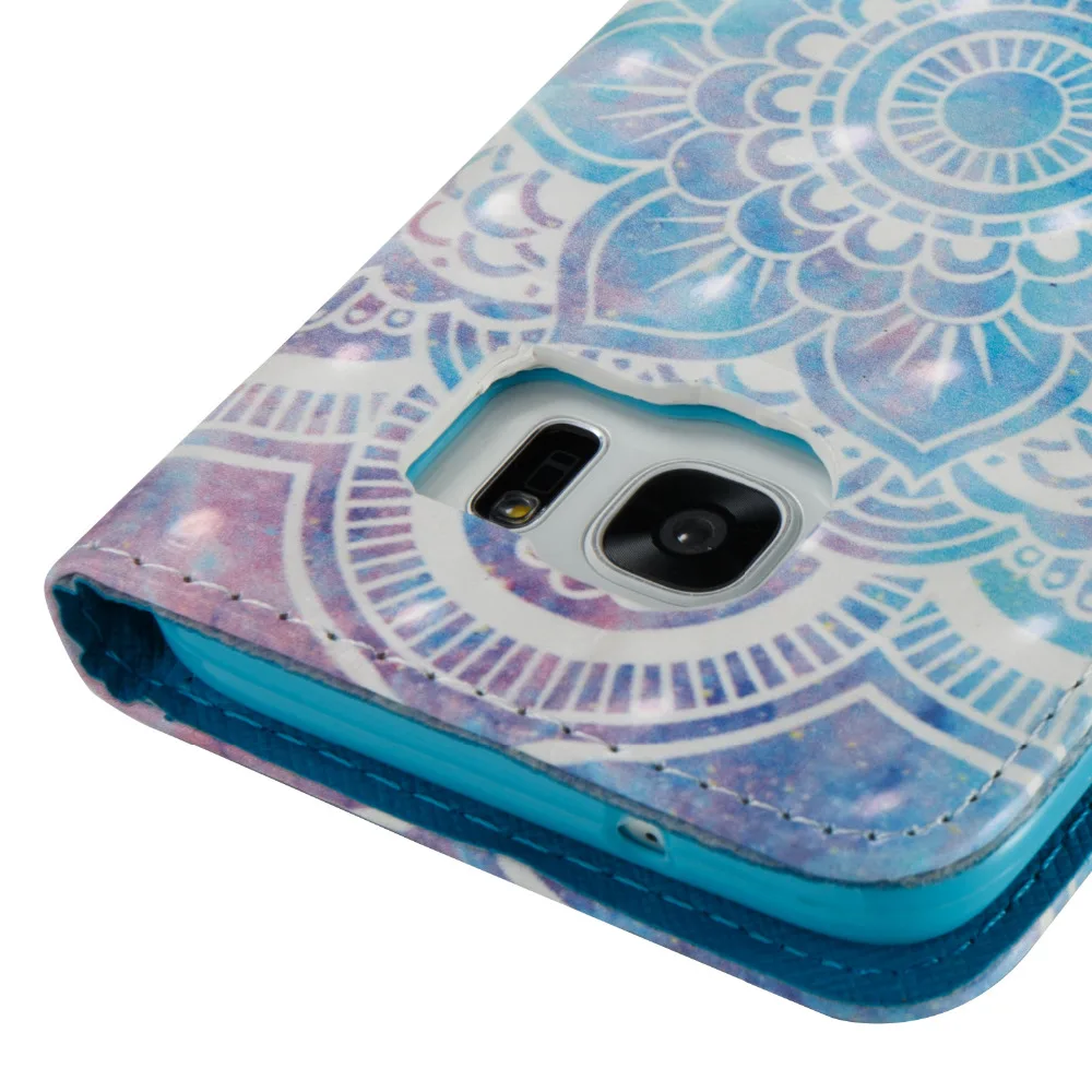 Голубая Мандала 3D красочные картины бумажник Flip Стенд кожи чехол для Samsung Galaxy S7 Edge