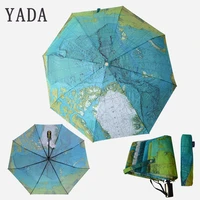 yada creative world map automatic umbrella for women uv folding blue ocean land umbrellas rainproof rain sun auto umbrella yd201