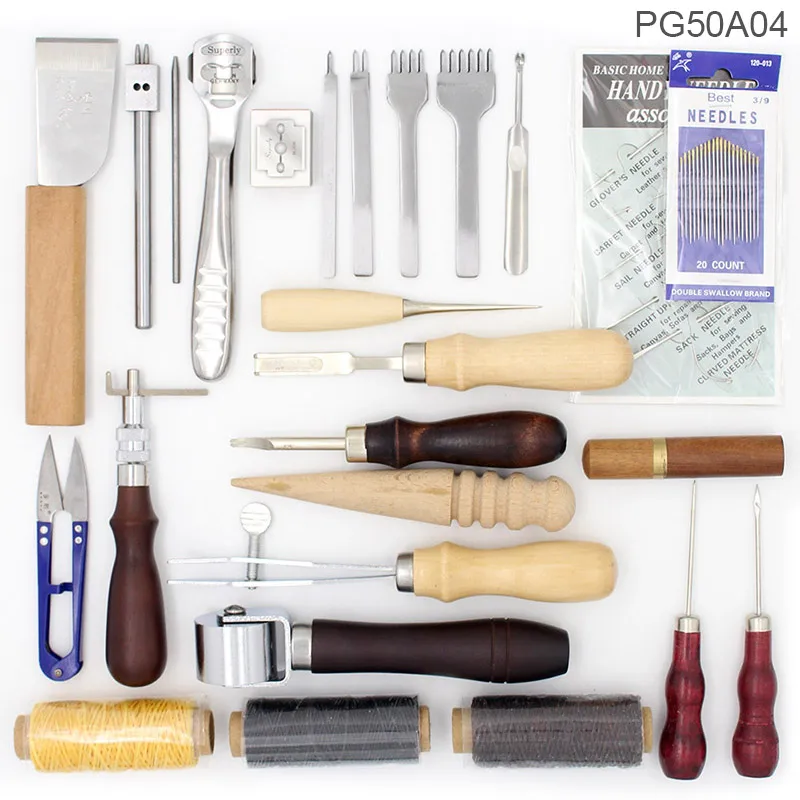 25 PCS Set Инструменты для шитья кожи DIY ручной Набор для вышивки шило Вощеная наперстенная нить для шитья кожи, холста, основные инструменты для начинающих - Цвет: 25 PCS Set