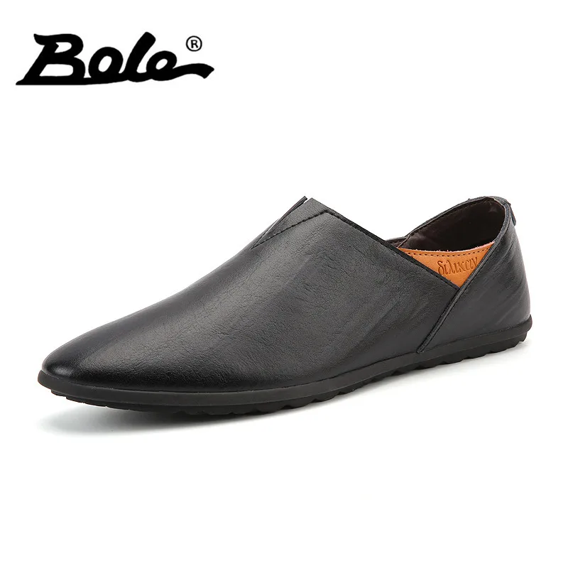 BOLE Men Leather Shoes Big Size 38~45 High Quality Pointed Slip On Loafers Soft Moccasins Brand Flat Driving | Обувь