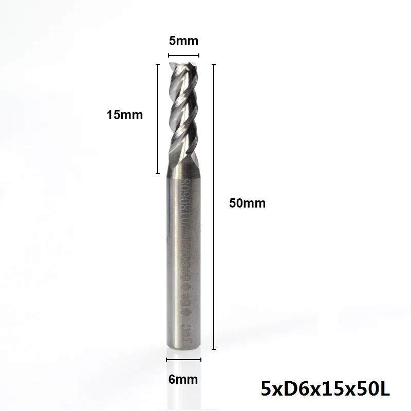 5XD6X15X50L 1 шт. 1-12 мм 3 флейты ЧПУ фрезерный станок бит Вольфрам Caibide спиральные концевые фрезы алюминиевые режущие концевые фрезы CNC - Длина режущей кромки: 5XD6X15X50L
