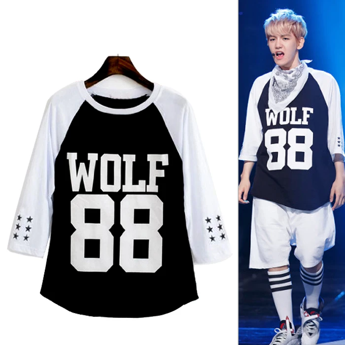 KPOP EXO XOXO KISS & HUG FIRSTYEAR WOLF88 KRIS XIUMIN LUHAN CHEN TAO D.O. Футболка BAEKHYUN CHANYEOL KAI SEHUN рукав три