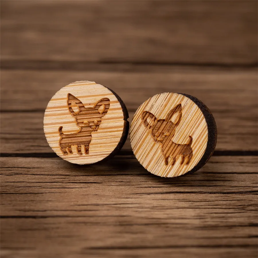 yiustar Animal Dog Earrings Wooden Round Stud Earring For Women Trendy Female Ear Jewelry Bohemian Bijoux | Украшения и