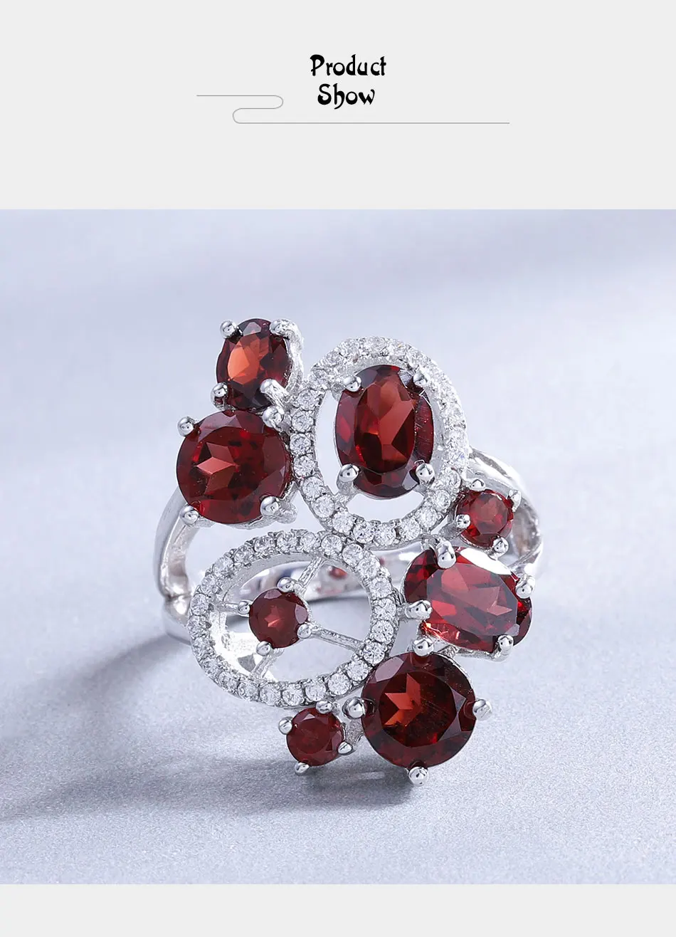 GEM'S BALLET 5.08Ct натуральный гранатовый камень кольцо 925 пробы серебро трендовые цветы кольца на палец для женщин Свадебные ювелирные изделия