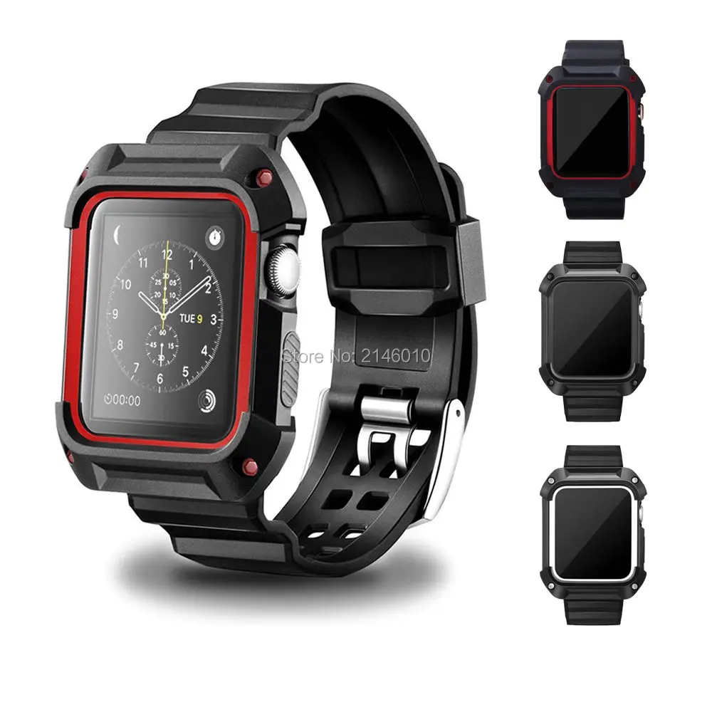 

NEW Rugged Protective Case With Wrist Strap Bands For Apple Watch Series 1/2 Smart Watchbands