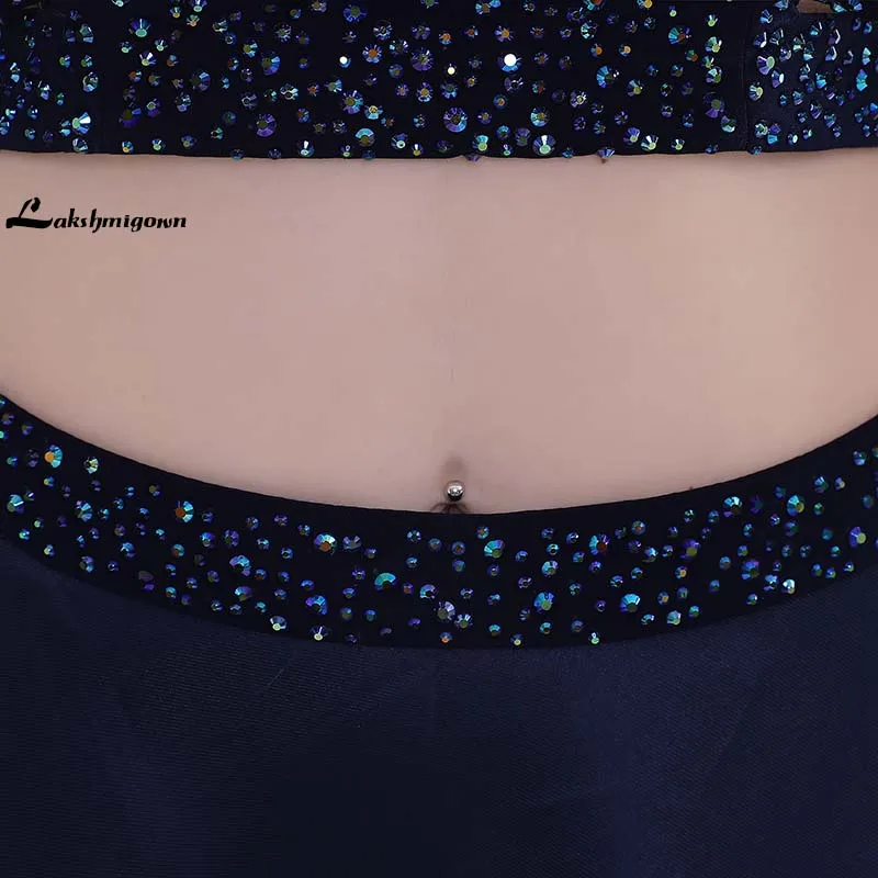 2018 из двух частей атлас вечернее платье Line одежда с длинным рукавом Темно синие