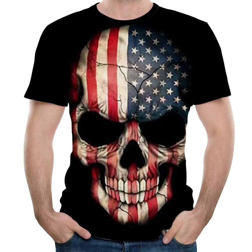 

Summer Fashion Maternity Women's O-Neck Short Sleeved Women T-Shirt Skull Flag 3D Digital Printing C Ladies Men Tops Black Tee