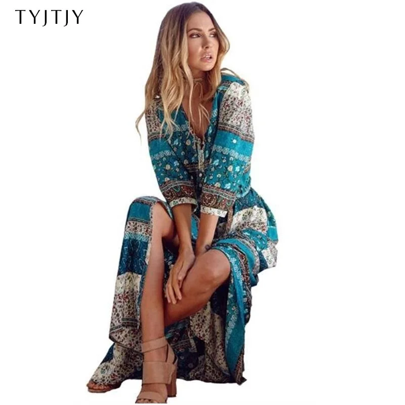 Женское длинное платье в стиле бохо с цветочным принтом ретро 2019|boho dress|maxi long dresslong