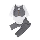 Комплект одежды для новорожденных джентльменов из 2 предметов: рубашка с длинными рукавами и галстуком-бабочкой, комбинезон + штаны, праздничный костюм, 2019