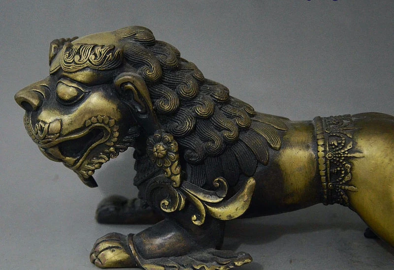 9 &quotФэншуй Китайский Бронзовый Сбор Зло Гвардии Зверь Голова Льва Тела Статуя |