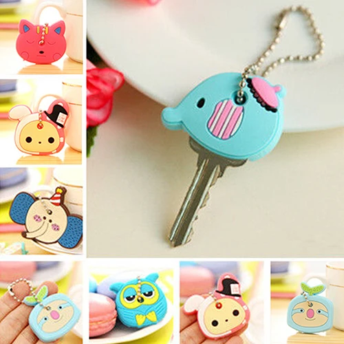 Bluelans Силиконовое кольцо для ключей Cap Head Cover Chain Phone Strap Мультяшные животные набор |