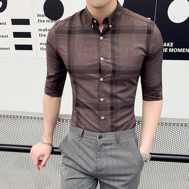 Рубашка Camisa hombre новая летняя мужская рубашка с коротким рукавом узкие в