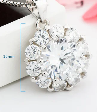 Sterling Silver Sunflower Pendant Necklace Zircon Diamond High Quality Jewelry Pendant for Women 18K White Gold Plated with Box