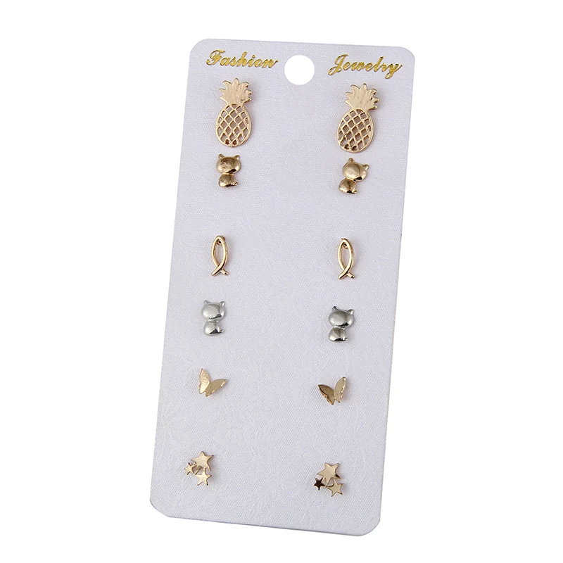 Набор серег гвоздиков из сплава в виде ананаса 6 пар|pineapple stud earrings|stud earringsstud earrings for