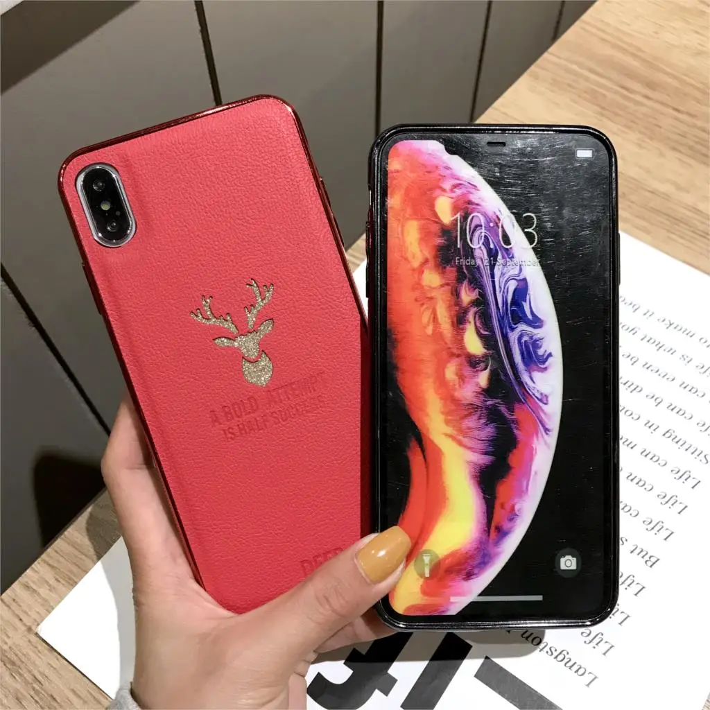 Роскошные олень шаблон кожаный чехол для iPhone X 6 6s 7 8 плюс XR XS блеск Макс задняя
